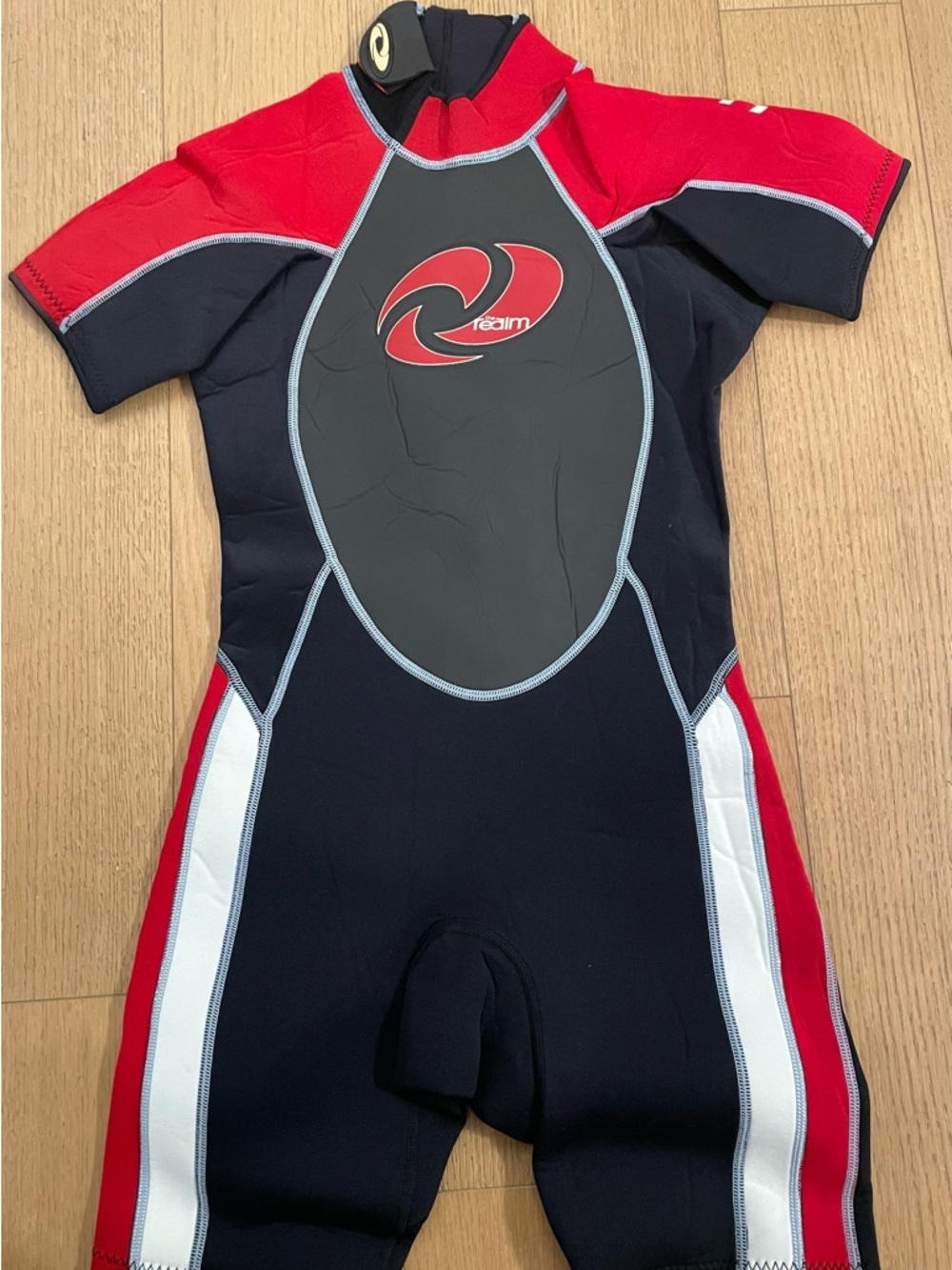 Realm Kids Short Sleeve Swim Suit in Black, Red & White